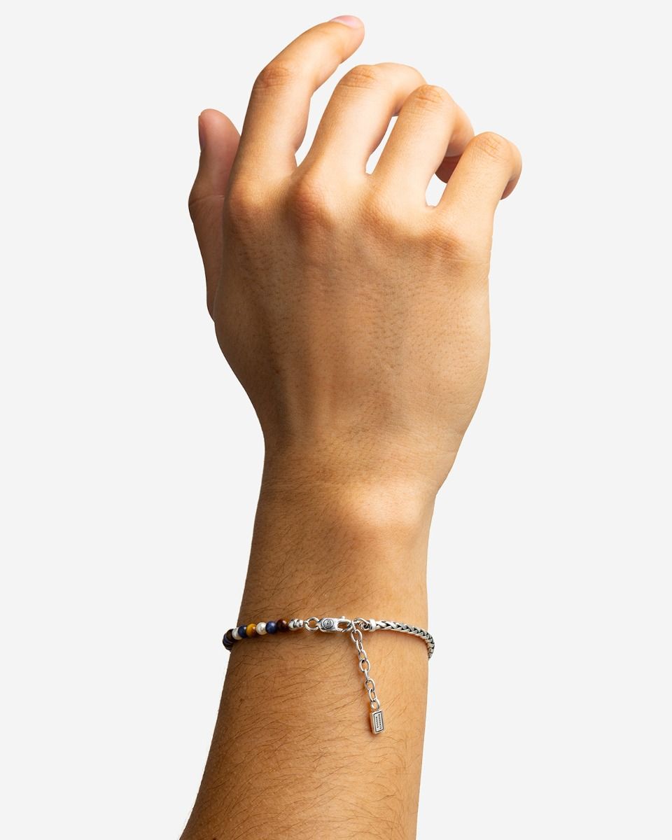 BUDDHA TO BUDDHA SPIRIT BEAD STACKING ARMBAND TIGER EYE SODALITE ZILVER