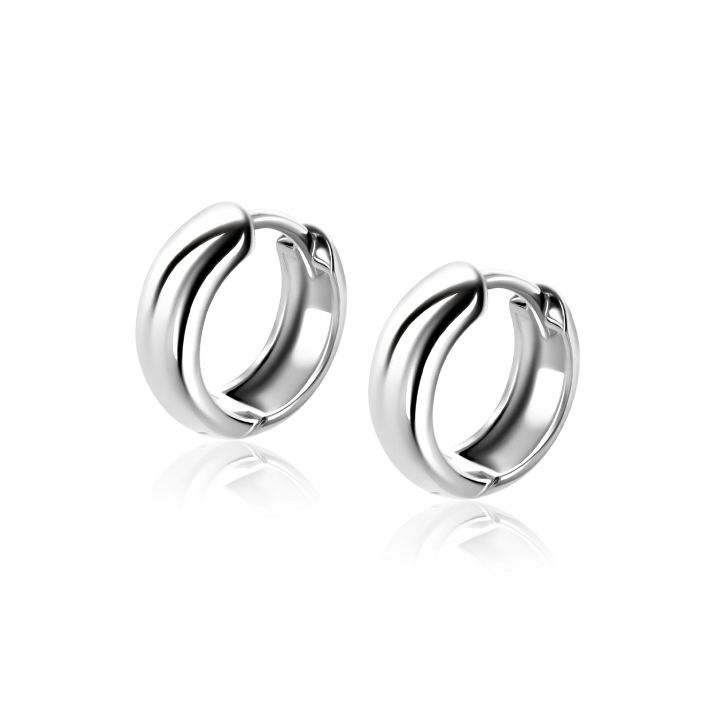 13,5mm ZINZI zilveren gladde oorringen met brede ronde buis 5mm met luxe klapsluiting