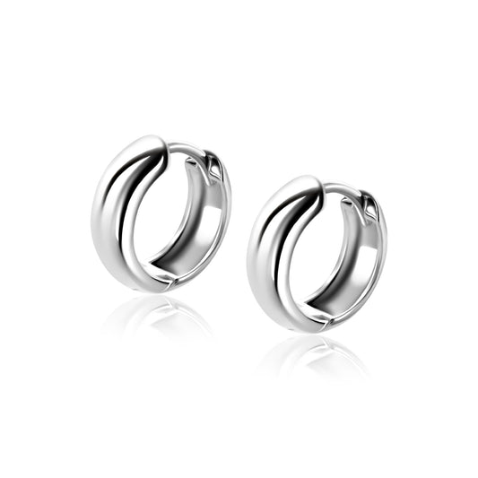 13,5mm ZINZI zilveren gladde oorringen met brede ronde buis 5mm met luxe klapsluiting