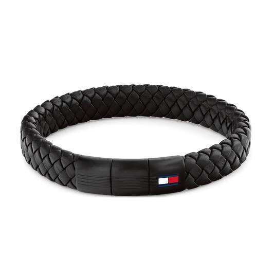 Tommy Hilfiger Leren zwarten armband 19 cm