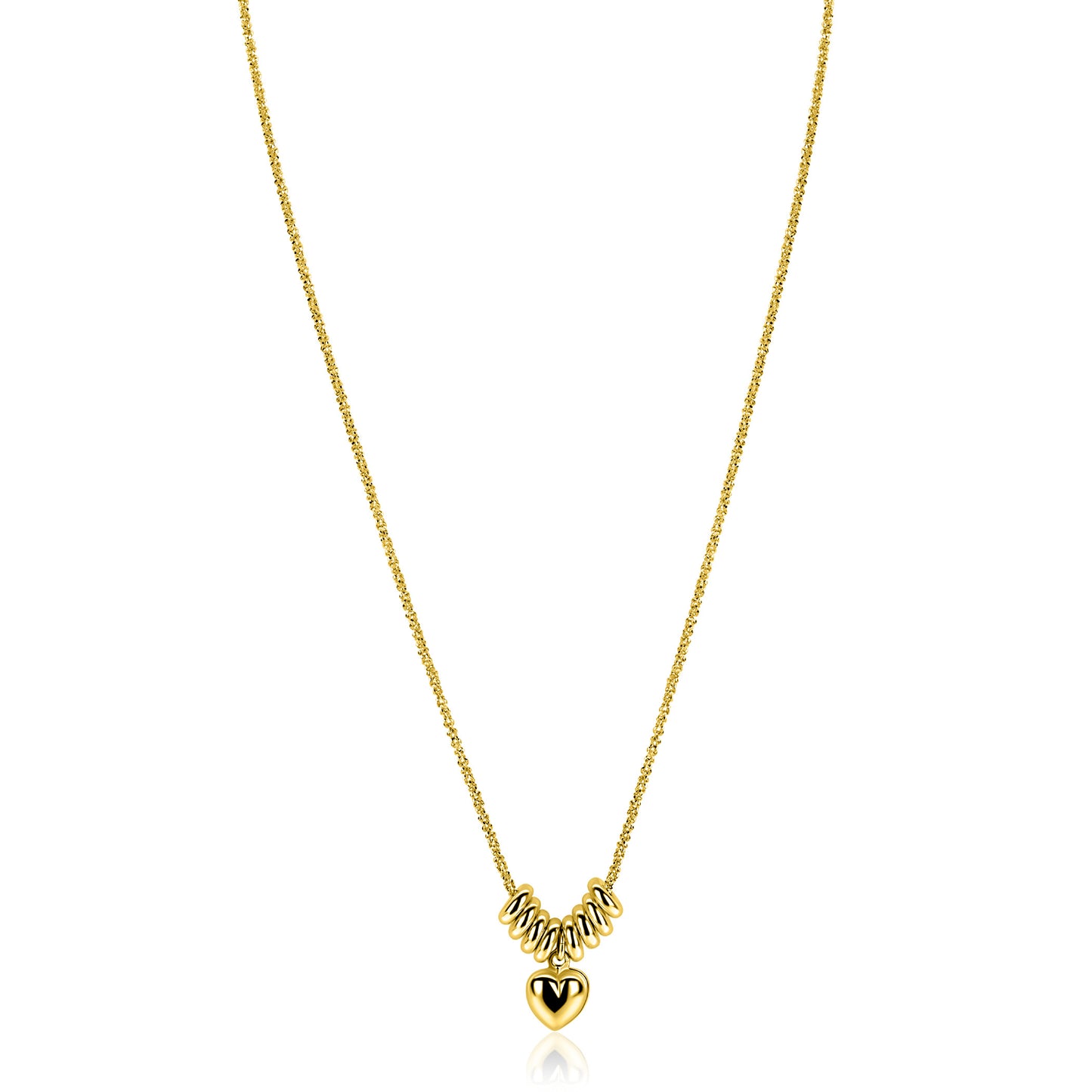 ZINZI gold plated zilveren ketting 42-45cm met hart en 8 glanzende donuts