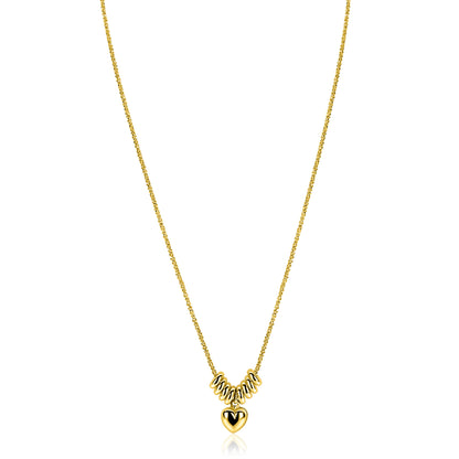 ZINZI gold plated zilveren ketting 42-45cm met hart en 8 glanzende donuts