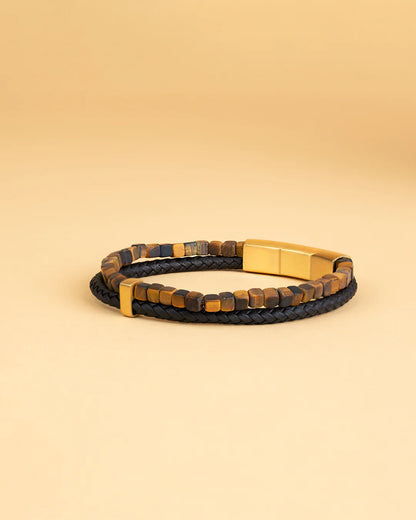 GEMINi DUBBELEN ARMBAND MET NAPA LEDER EN BRUINE TIJGEROOG