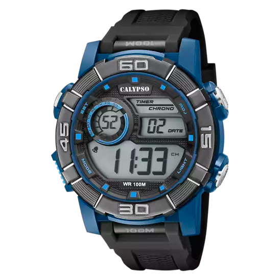 CALYPSO HORLOGE BLAUW CHRONOGRAAF MET SILICONEN ARMBAND