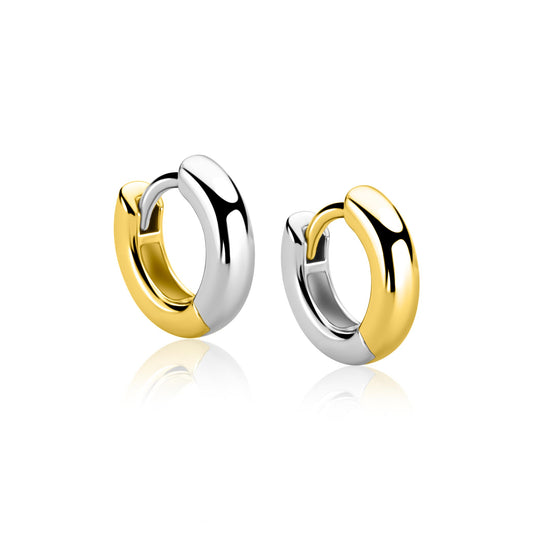12mm ZINZI bicolor zilveren gladde oorringen met 3mm buisdikte, aan twee zijden te dragen en luxe klapsluiting