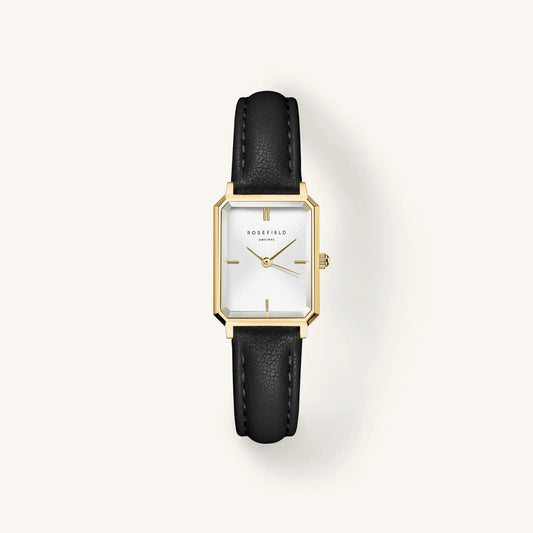 ROSEFIELD HORLOGE GOUDKLEURIG Octagon XS Black Leather