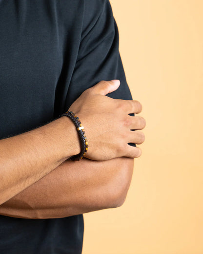 GEMINi DUBBELEN ARMBAND MET NAPA LEDER EN BRUINE TIJGEROOG