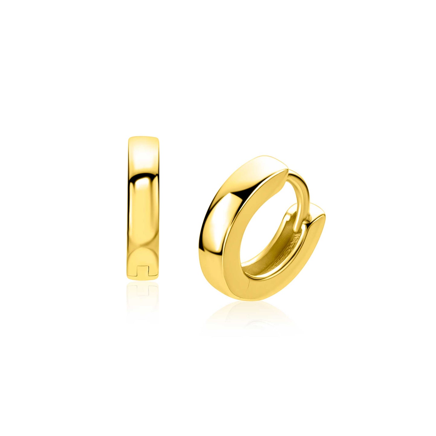 13,5mm ZINZI gold plated zilveren oorringen met vierkante gladde buis 3mm, luxe klapsluiting