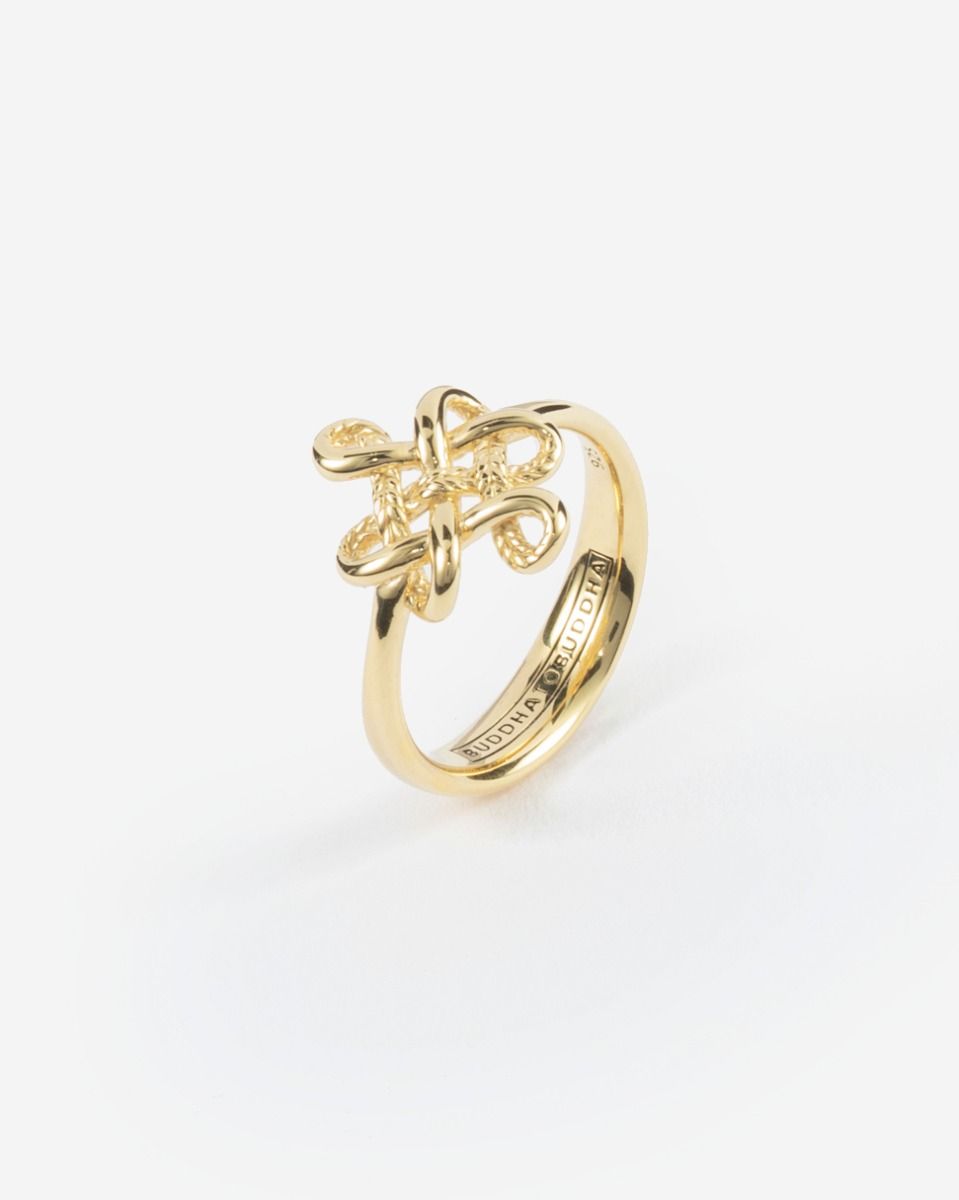 BUDDHA TO BUDDHA RING ENDLESS KNOT VERGULD