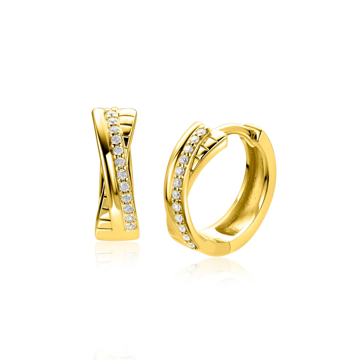16,5mm ZINZI goldplated zilveren cross-over oorringen met luxe scharniersluiting 5mm breed