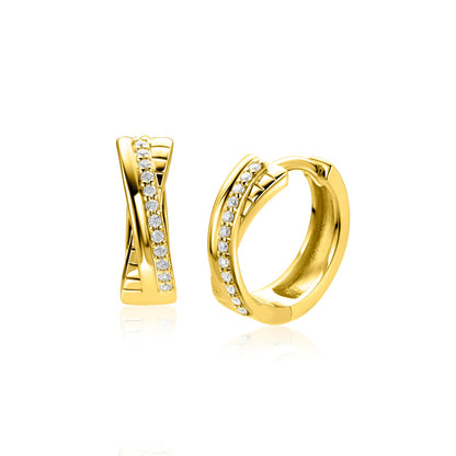 16,5mm ZINZI goldplated zilveren cross-over oorringen met luxe scharniersluiting 5mm breed