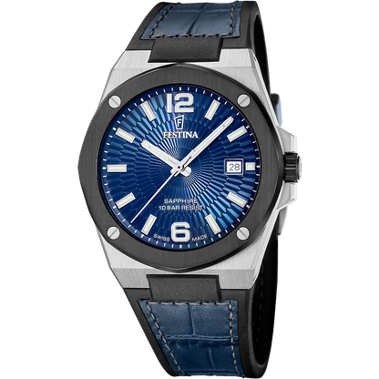 FESTINA HEREN HORLOGE SWISS MADE BLAUW LEREN VALEE F22001/2