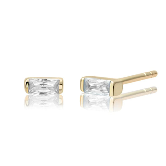 SPARKLING Earrings Baguette Studs Gold White Flame