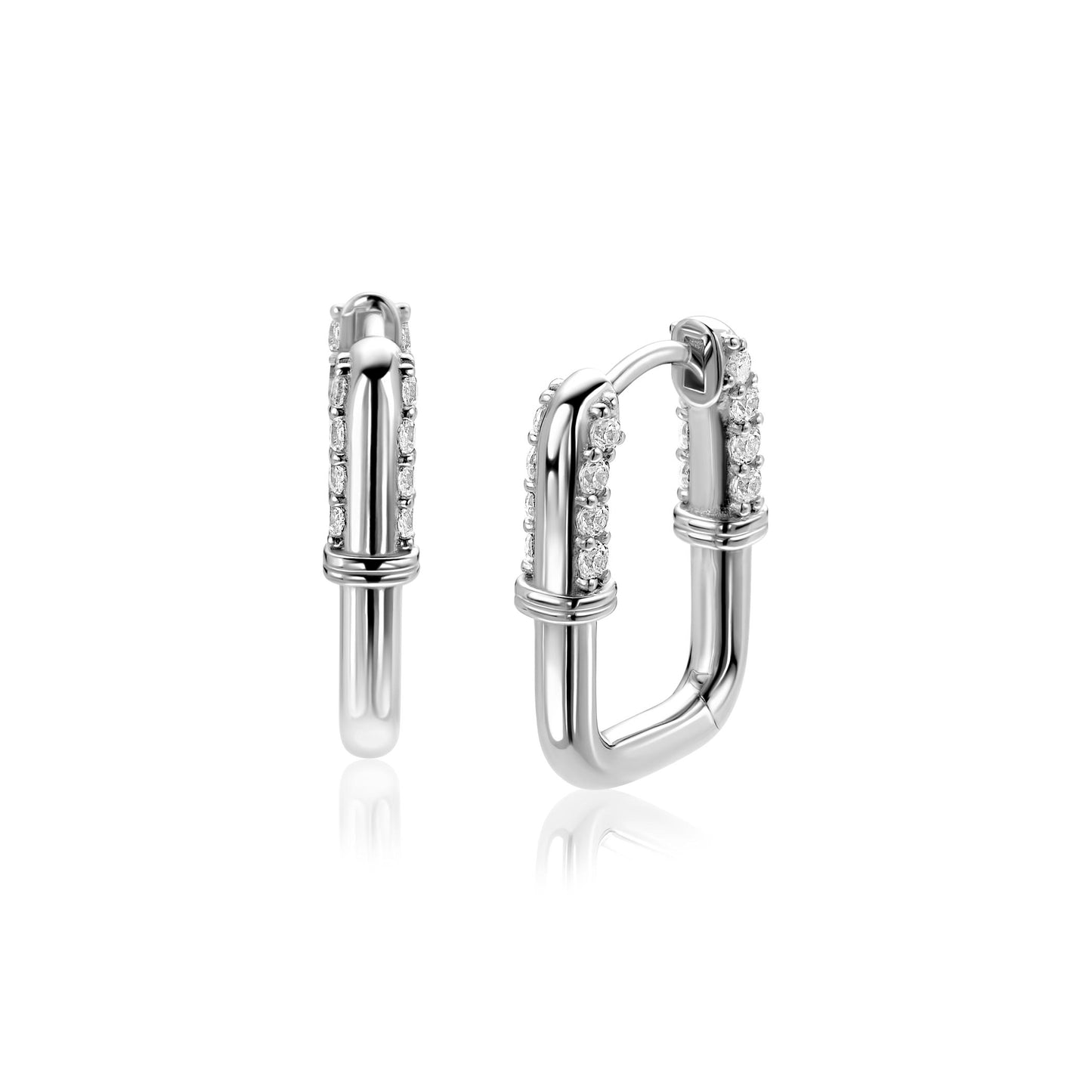17mm ZINZI zilveren oorringen rechthoekig met fonkelende witte zirkonia’s