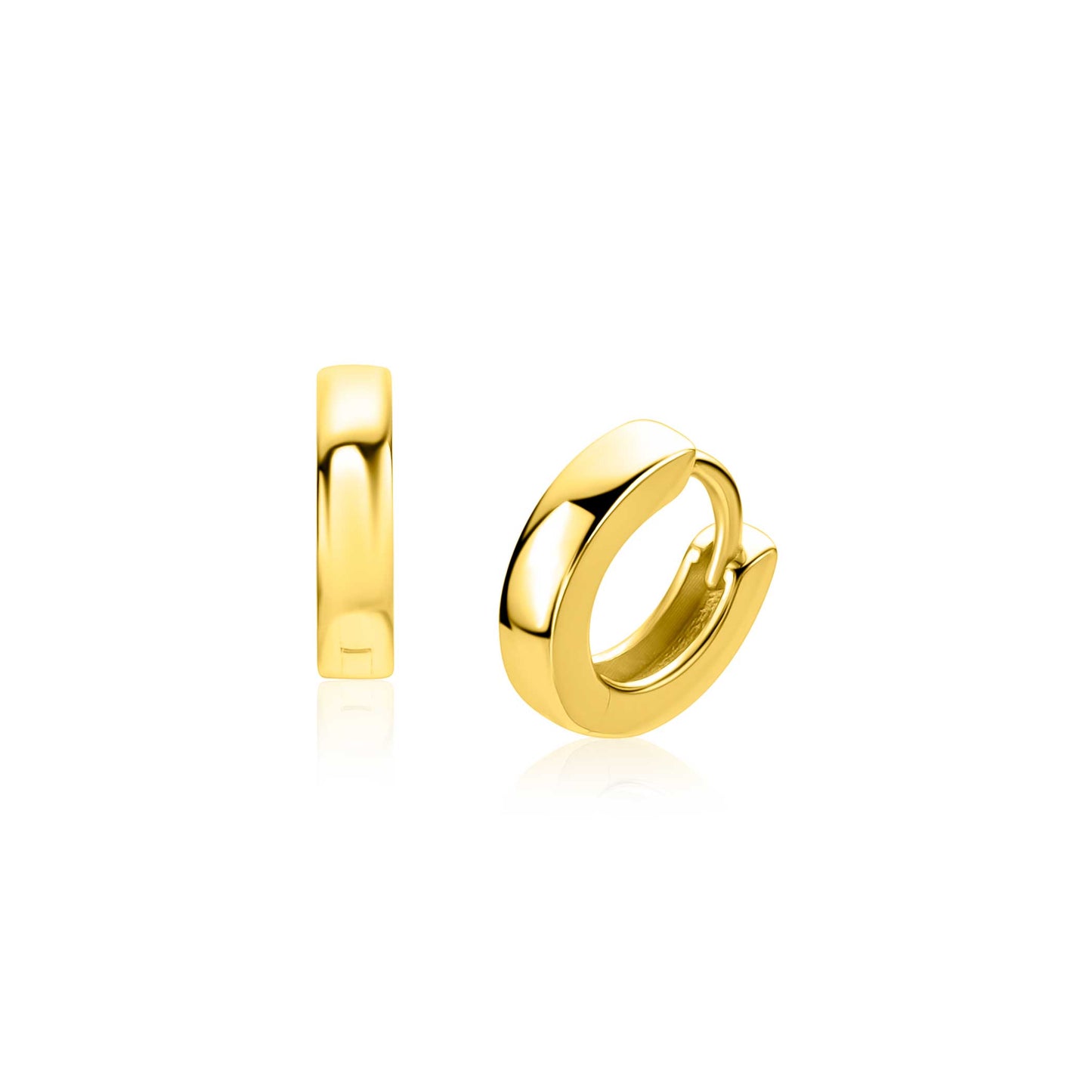 11,5mm ZINZI gold plated zilveren oorringen met vierkante gladde buis 3mm, luxe klapsluiting