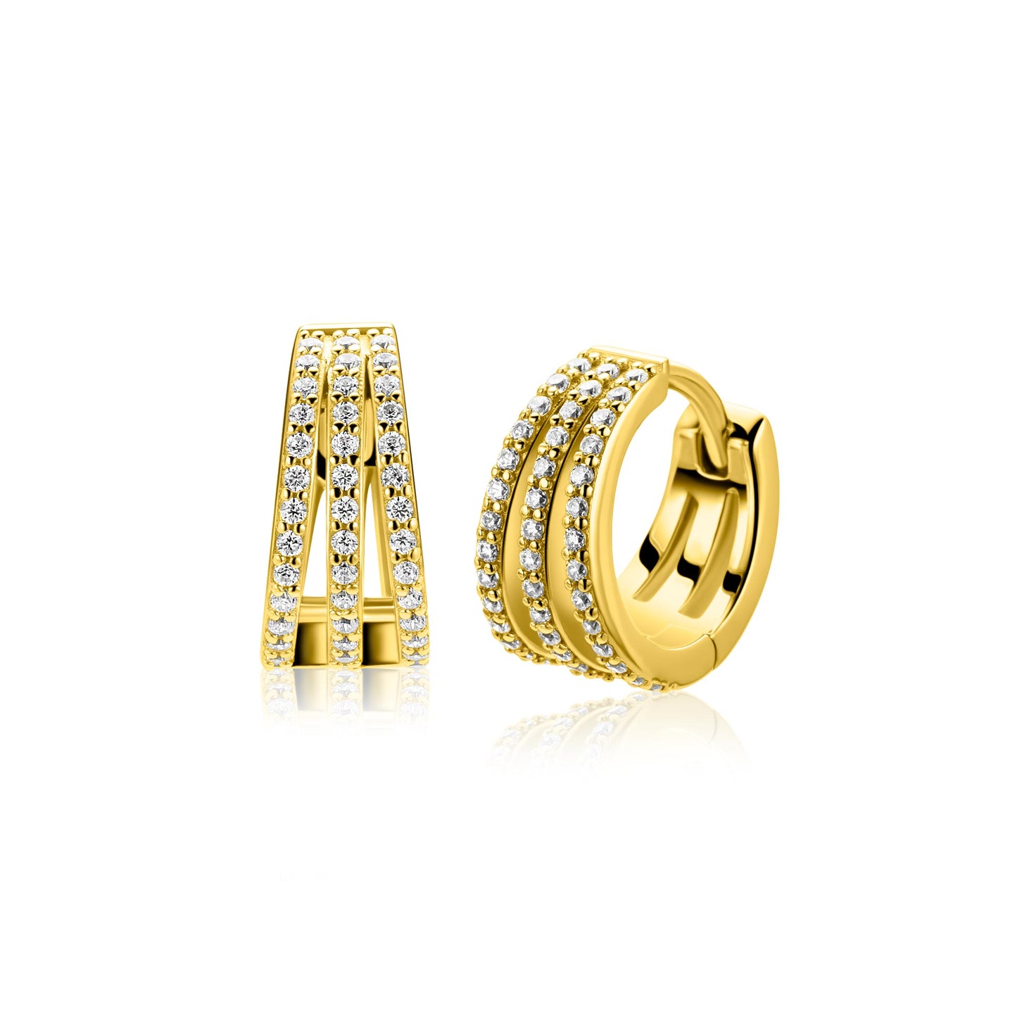 13mm ZINZI goldplated zilveren multi-look oorringen met luxe scharniersluiting 6mm breed