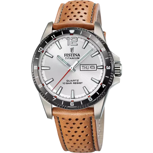 FESTINA HEREN GRIJS ZILVER TITANIUM LEER HORLOGE ARMBAND F20699/1