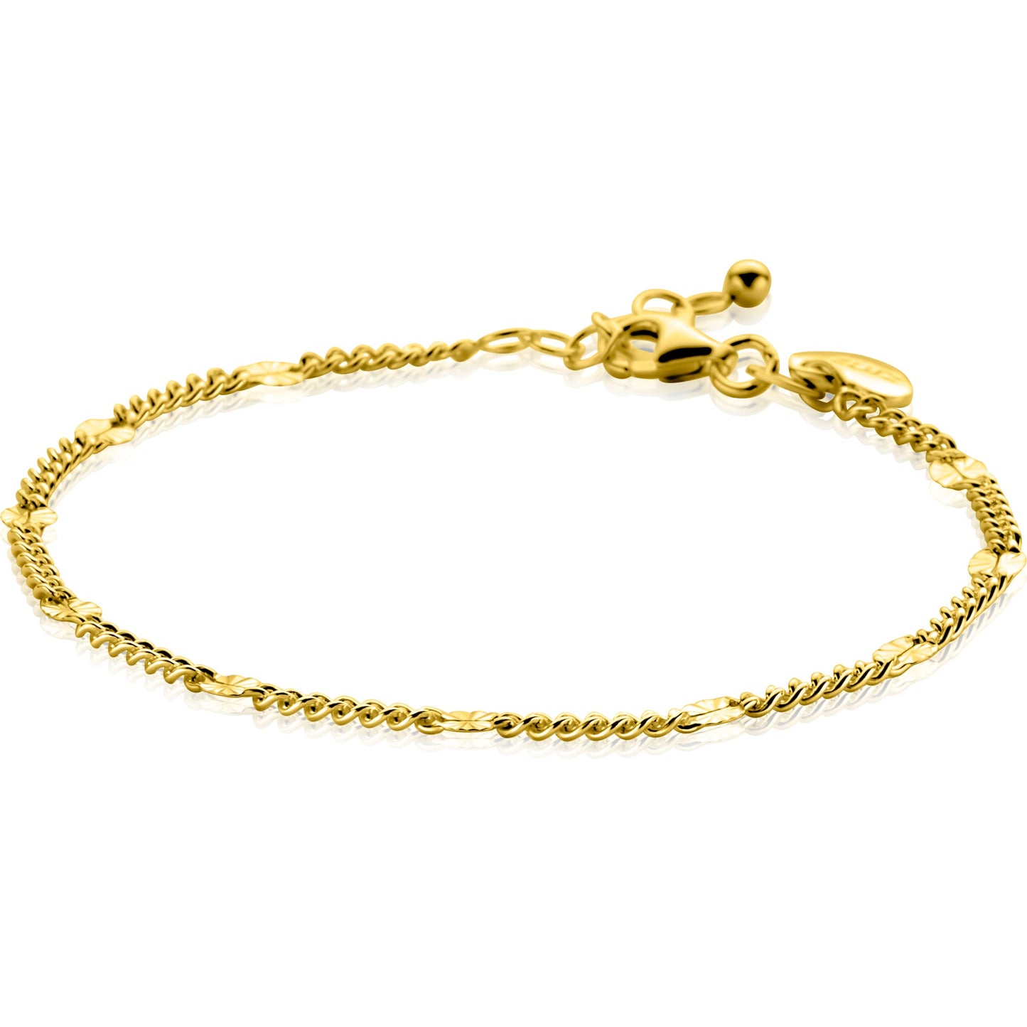 ZINZI zilveren vergulden gourmet schakelarmband met tien zonnestralen-plaatjes (3mm breed)