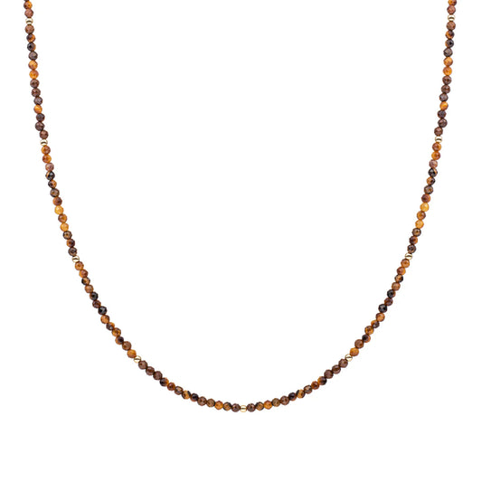 SPARKLING Beaded Necklace 2MM Tiger Eye Gold 42CM