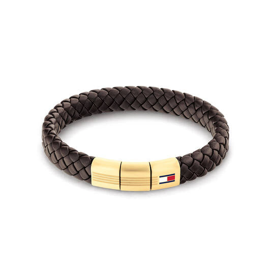 Tommy Hilfiger Leren zwart vergulden armband 19 cm