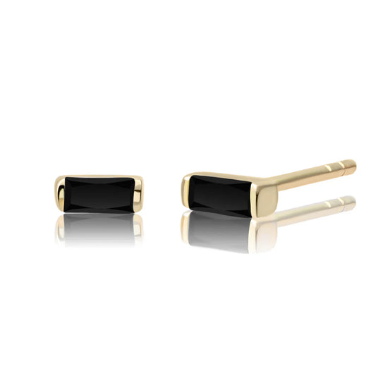 SPARKLING Earrings Baguette Studs Gold Black Flame