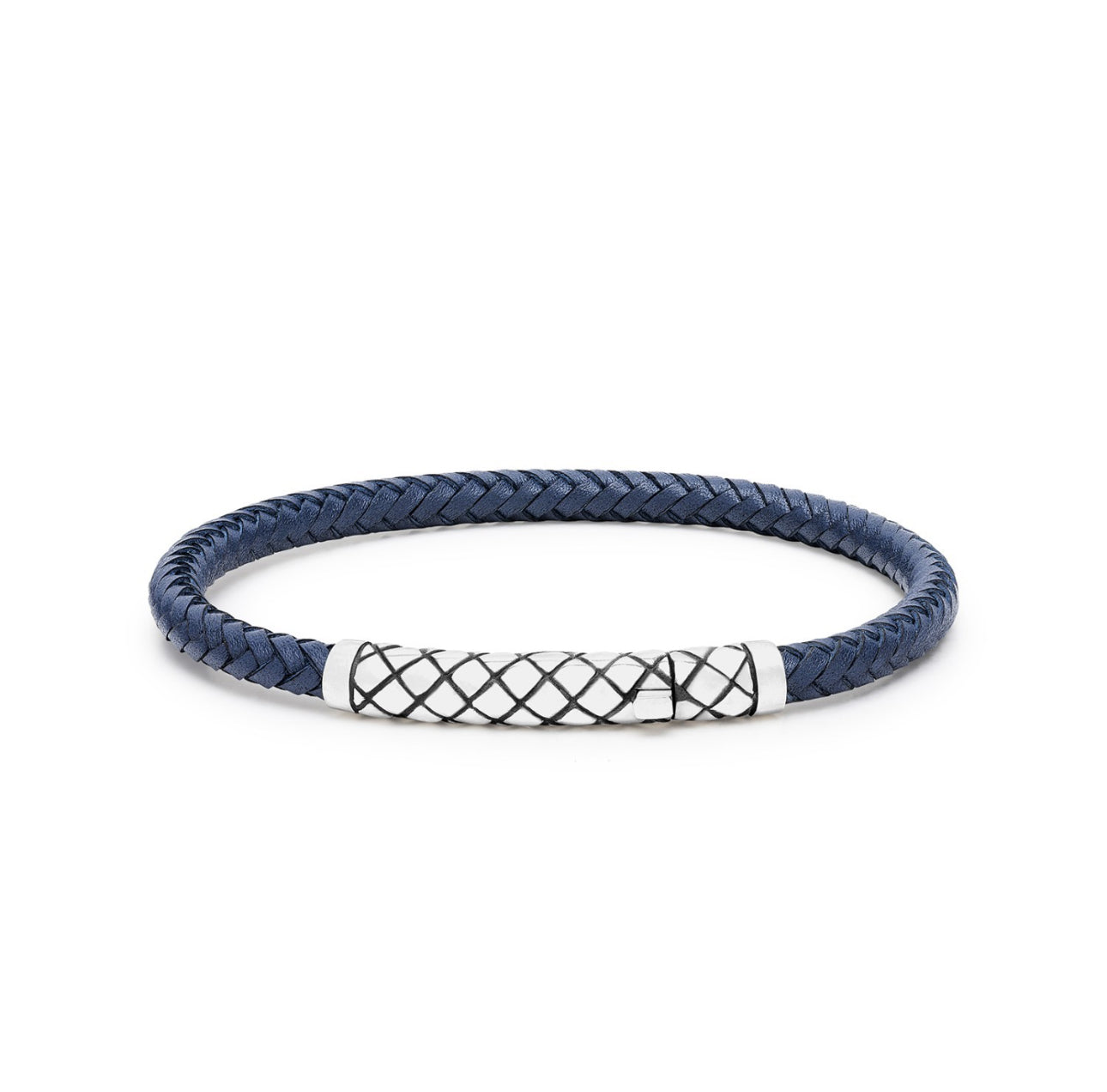SILK 437BLU ARMBAND ZILVER BLAUW LEER
