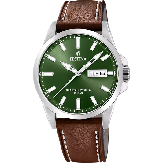 FESTINA CLASSICS F20358/5 GROENE LEDEREN BAND HERENHORLOGE