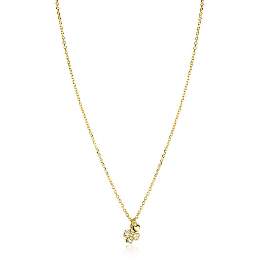 ZINZI goldplated zilveren ketting 45cm met klavertje vier en hartje hanger