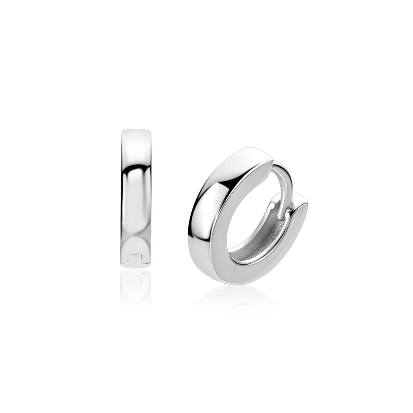 13,5mm ZINZI zilveren oorringen met vierkante gladde buis 3mm, luxe klapsluiting