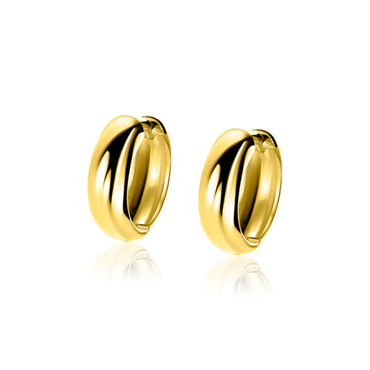 15,5mm ZINZI goldplated zilveren gladde oorringen met brede ronde buis 5mm met luxe klapsluiting