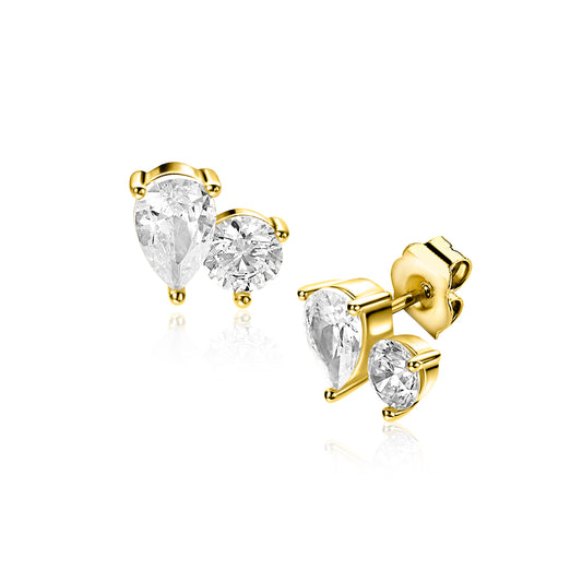 ZINZI gold plated zilveren oorstekers peer- en rondvormig met zirkonia ZIO2726Y