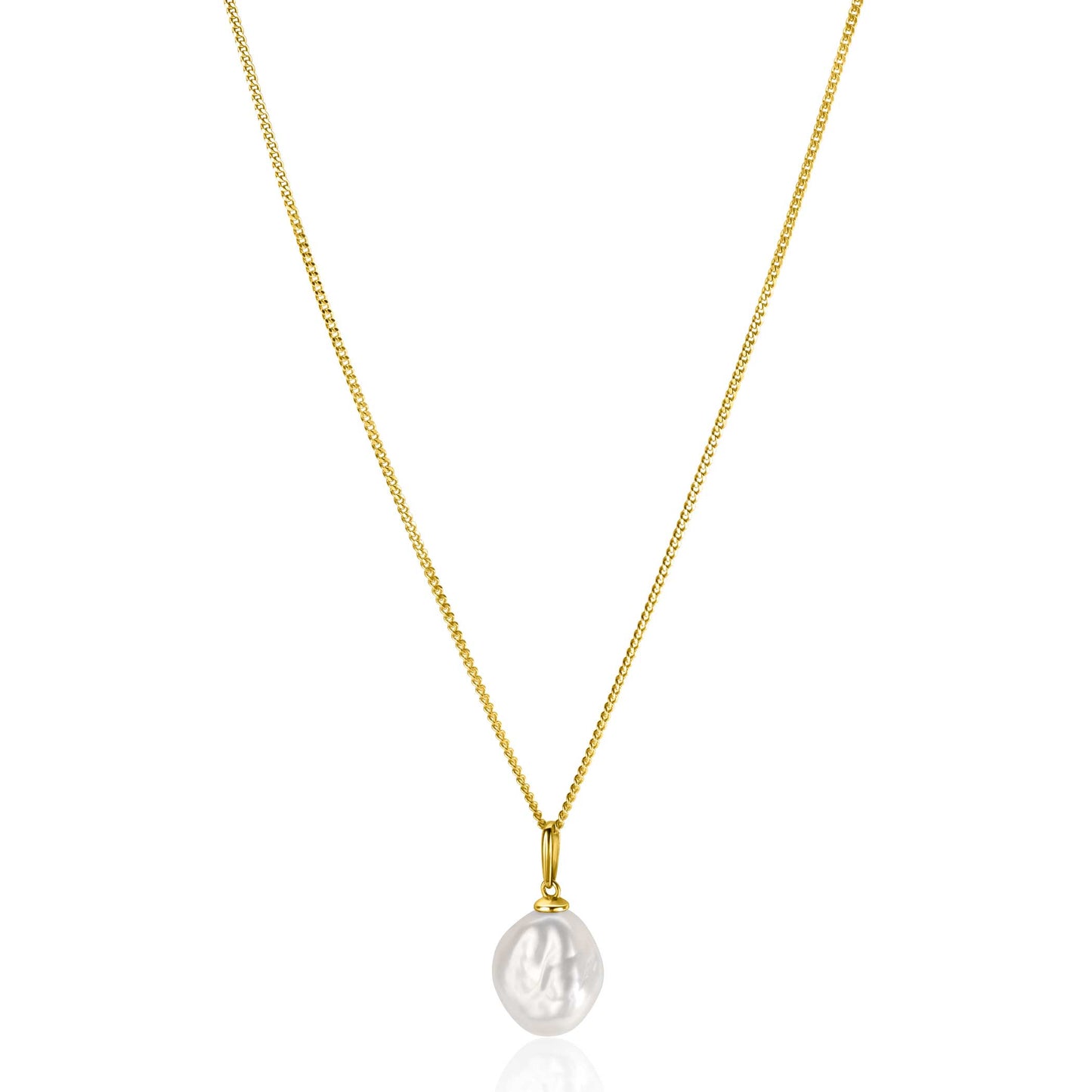 ZINZI Gold 14 karaat gouden hanger met witte parel 10mm in natuurlijke vorm ZGH405 (zonder collier)
