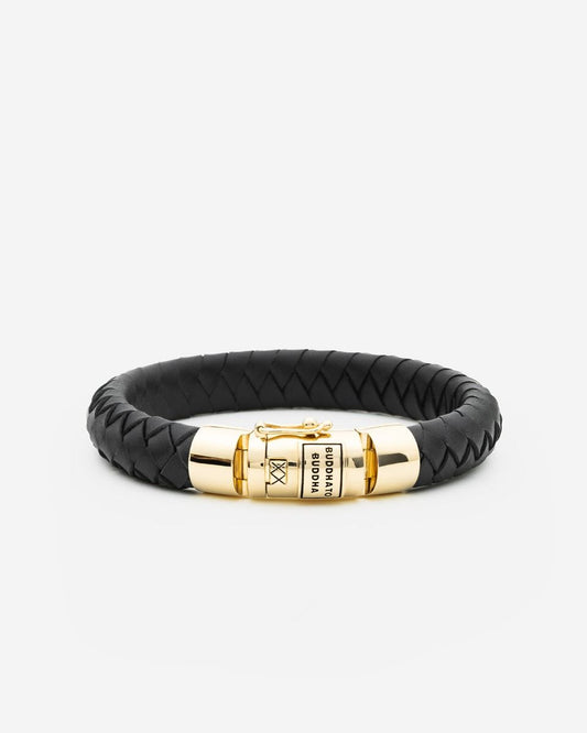 BUDDHA TO BUDDHA BEN ARMBAND LEER VERGULD ZWART