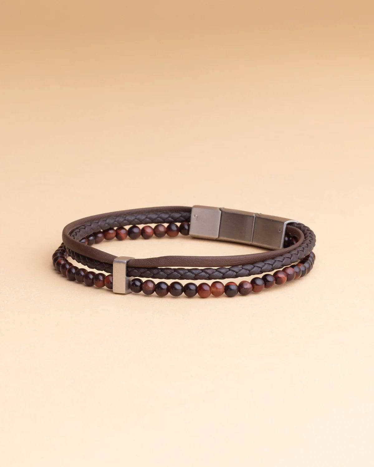 GEMINI Terra Bordeaux Triple bracelet with Italian leather and red tiger eye stone