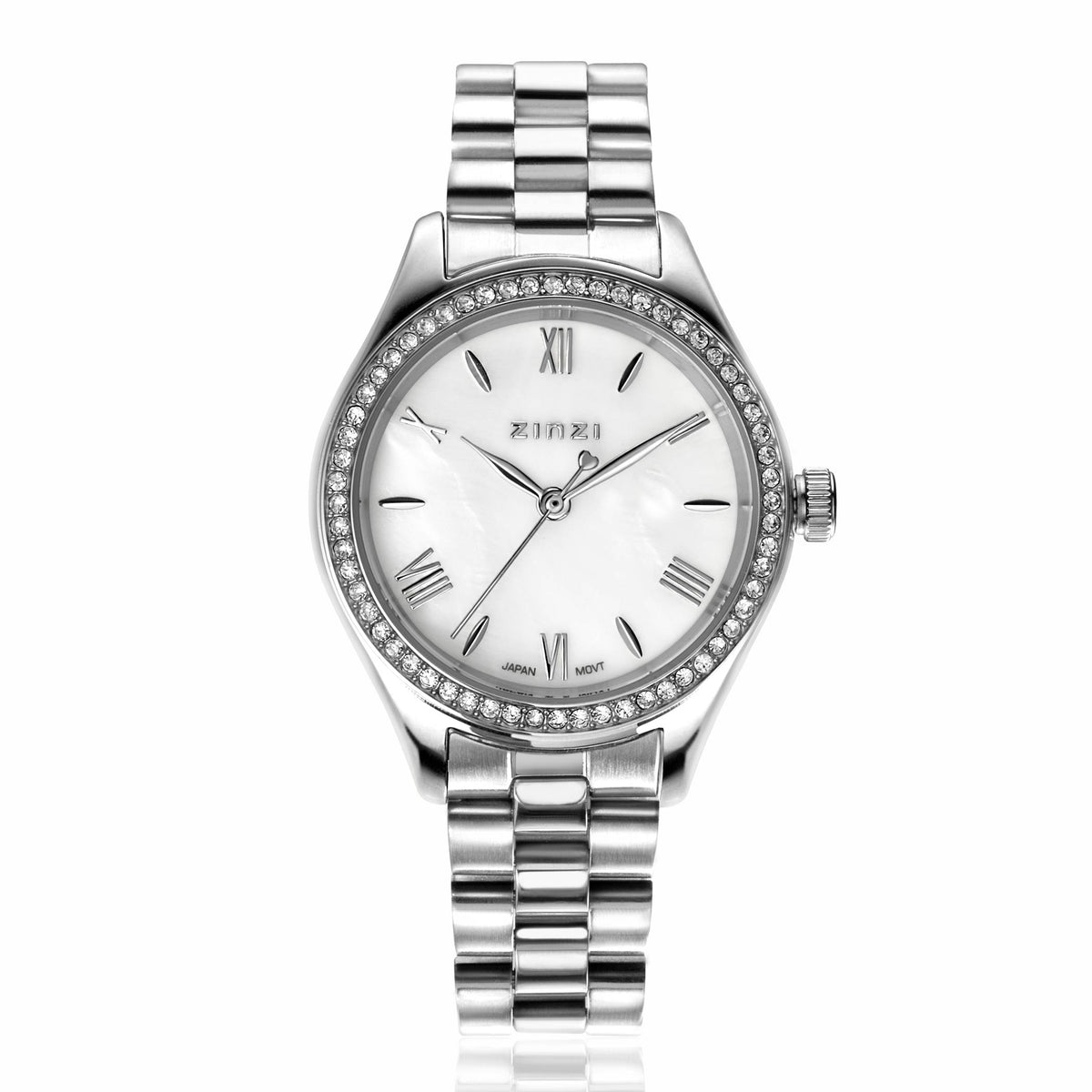 ZINZI Zilveren Horloge Met Parelmoer Wijzerplaat en Zirconia’s ZIW2417