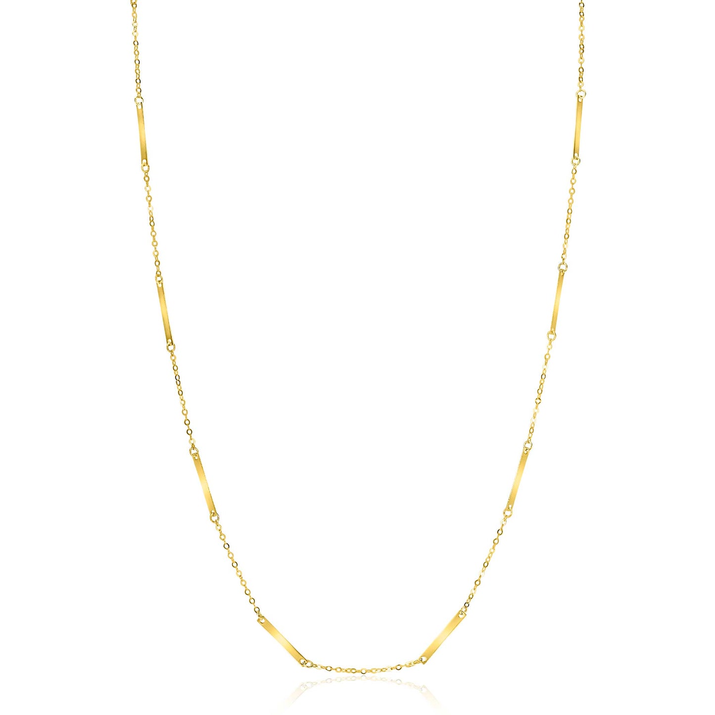 ZINZI Gold 14 krt gouden fijne massieve schakelketting met dertien lange gladde plaatjes 45cm