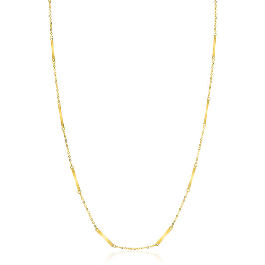 ZINZI Gold 14 krt gouden fijne massieve schakelketting met dertien lange gladde plaatjes 45cm