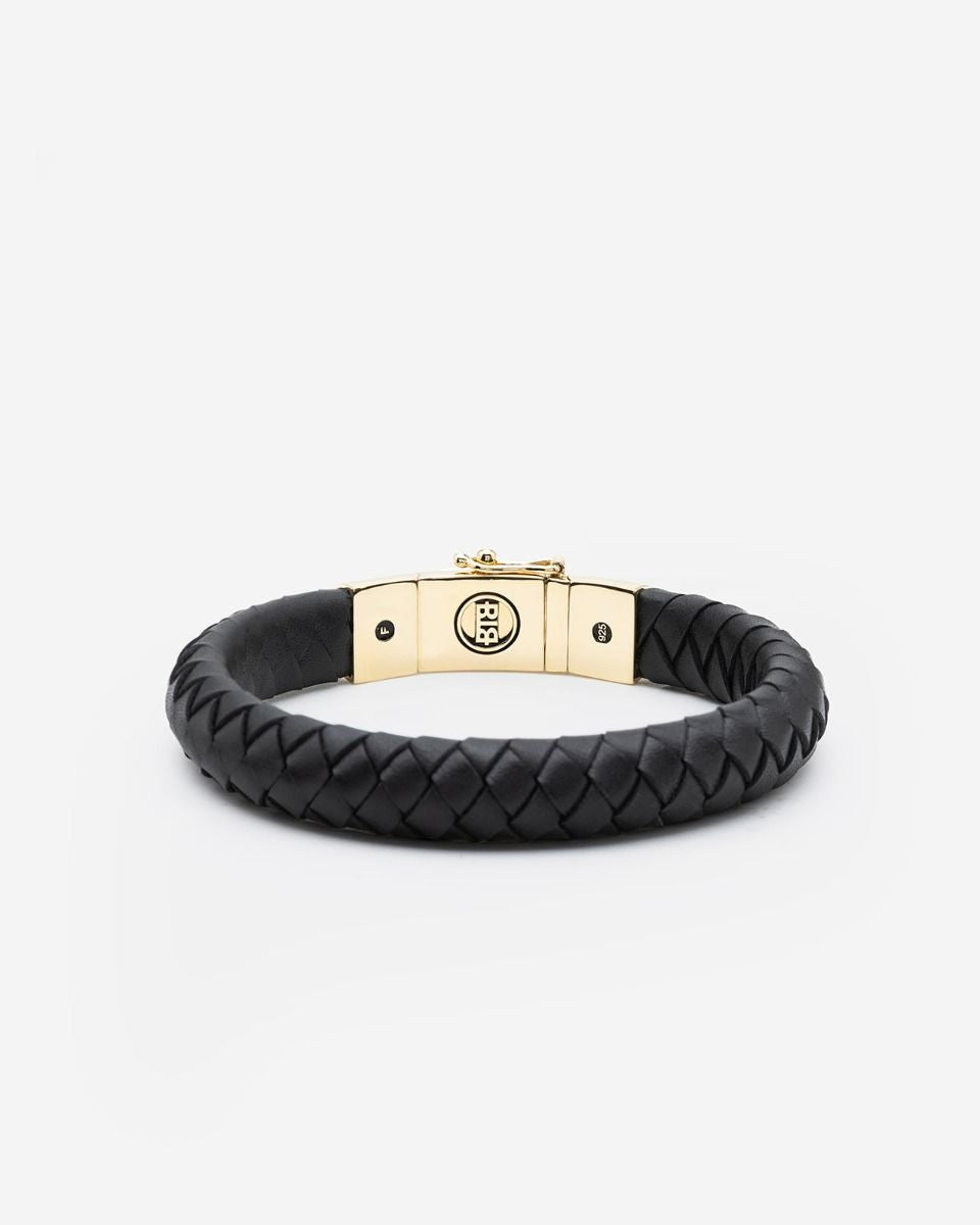 BUDDHA TO BUDDHA BEN ARMBAND LEER VERGULD ZWART
