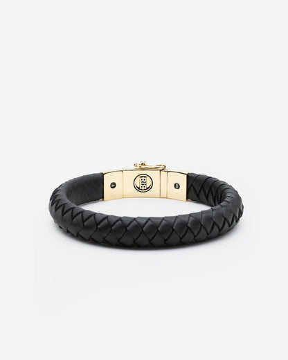 BUDDHA TO BUDDHA BEN ARMBAND LEER VERGULD ZWART