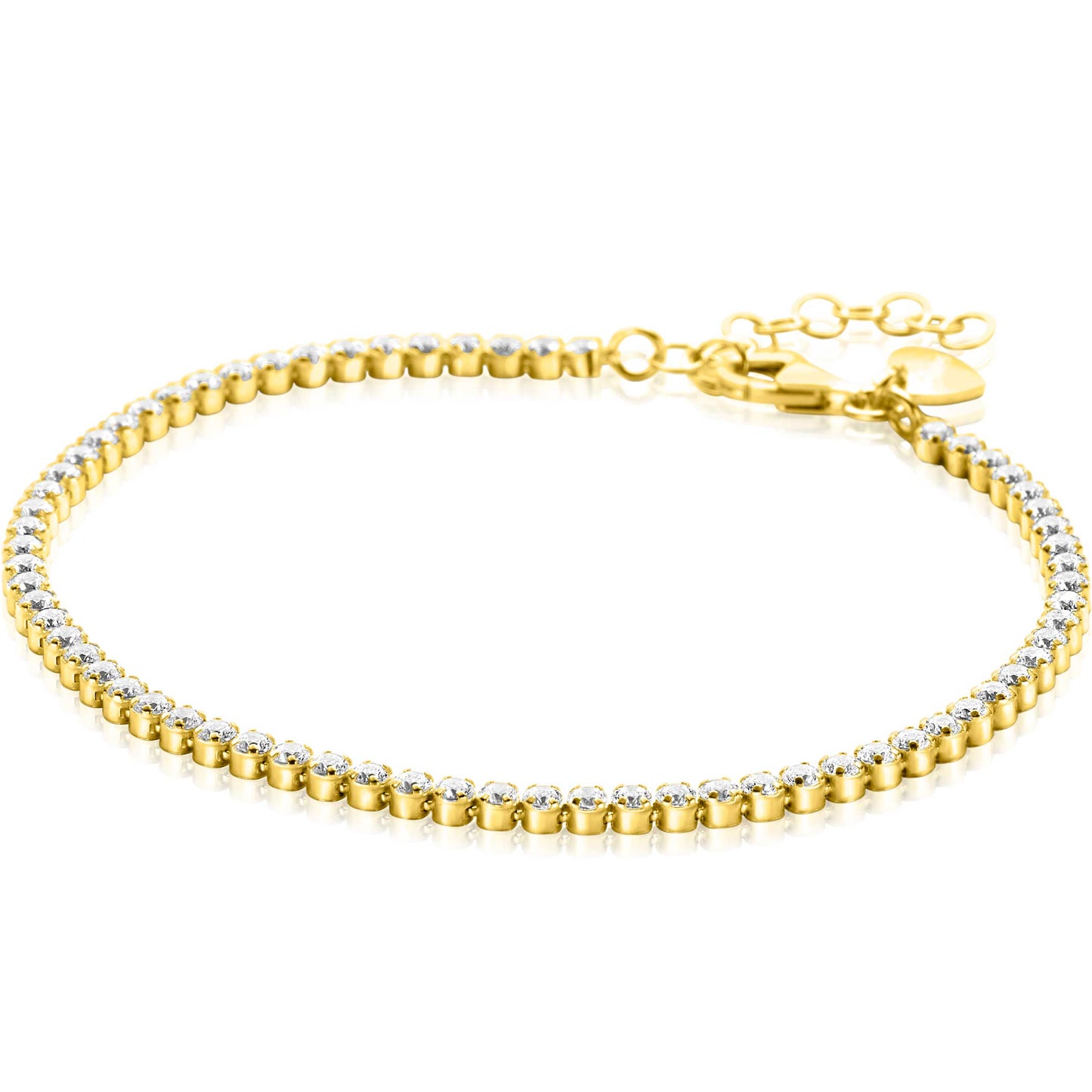 ZINZI gold plated tennis bracelet 2.5mm wide set with white zirconia in round settings