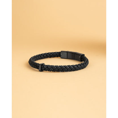 GEMINI Una Single Black Italian nappa leather bracelet with silverplated finish