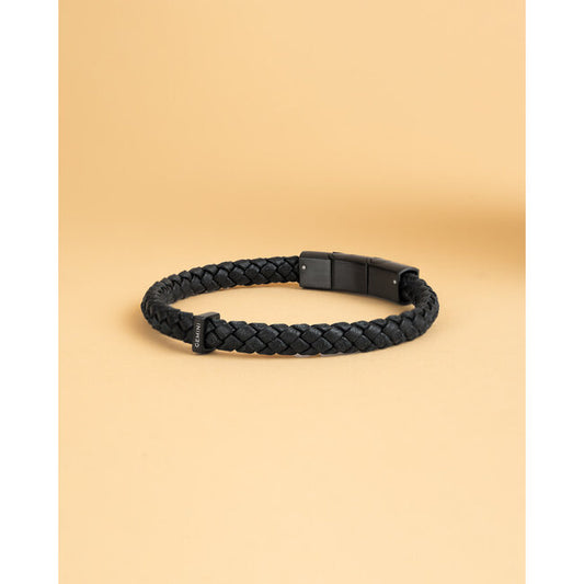 GEMINI Una Single Black Italian nappa leather bracelet with silverplated finish