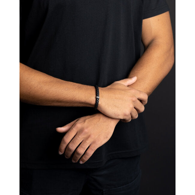GEMINI Una Single Black Italian nappa leather bracelet with silverplated finish