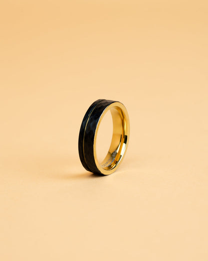 GEMINI ALTER 6mm Faceted full Titanium ring with golden finish