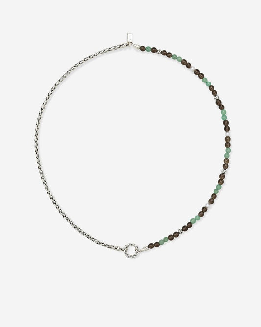 BUDDHA TO BUDDHA SPIRIT BEAD STACKING KETTING AVENTURINE SMOKEY QUARTZ ZILVER 45 CM