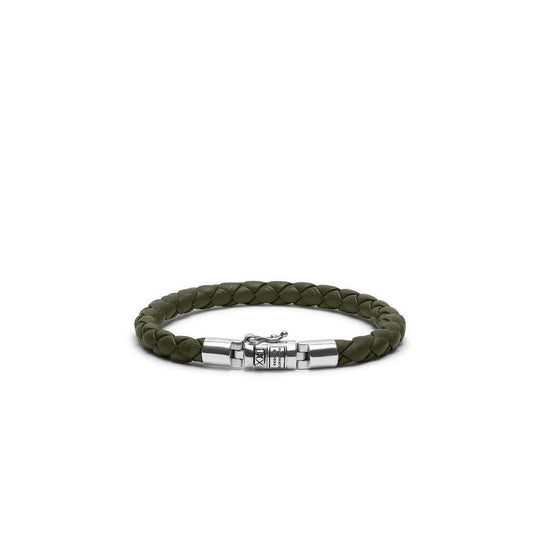 BUDDHA TO BUDDHA ARMBAND BEN XS ROUND LEER OLIVE