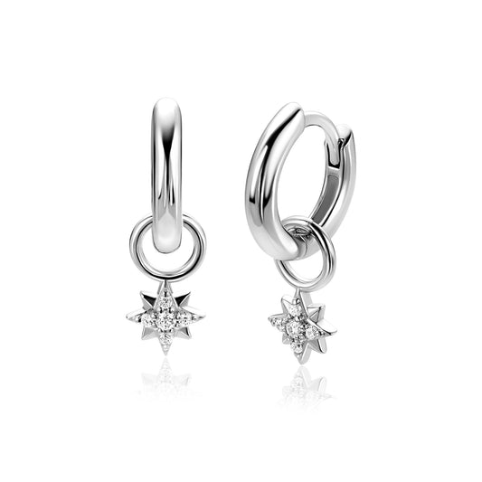 6mm ZINZI zilveren oorbedels fonkelende ster (zonder oorringen)