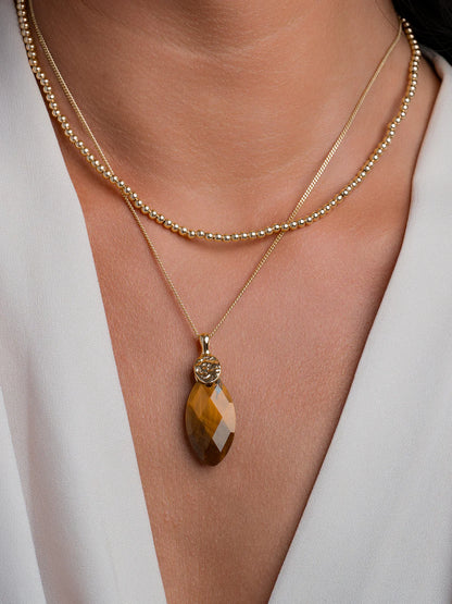 SPARKLING Pendant Gemstone Leaf Tiger Eye 28MM