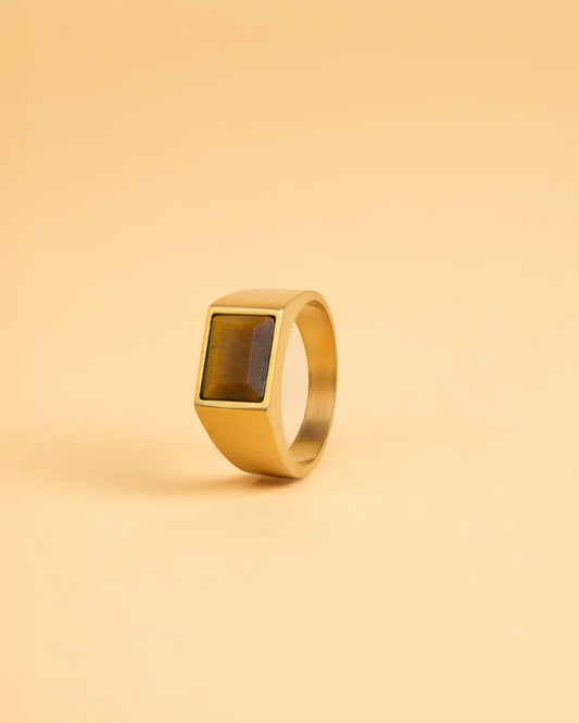 GEMENI TITANIUM CREDO RING MET TIJGEROOG