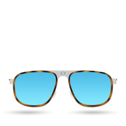 ROAV Boxer 8302- Brush Silver -  Demi Brown Inlay - Blue Mirror